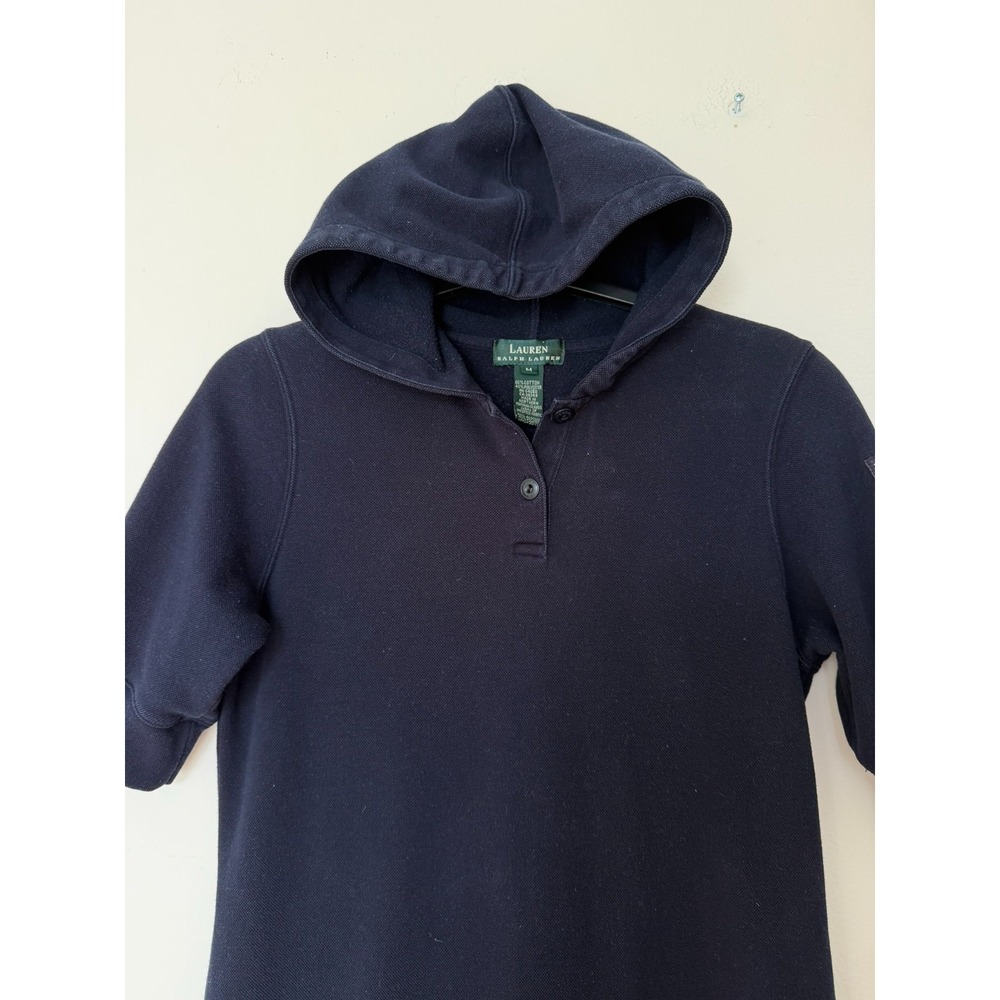 Vintage Lauren Ralph Lauren Knit Hooded Polo Maxi Dress Navy Blue M Gorpcore Y2K